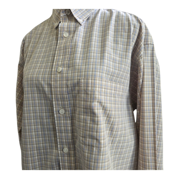 Roundtree & Yorke Gold Label Light Brown And Blue Button Down Shirt Size Med - Picture 3 of 4